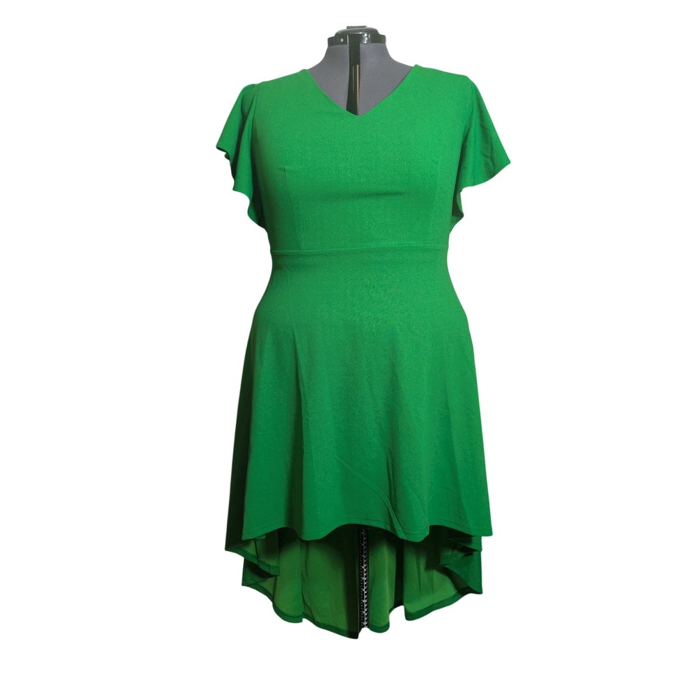 Leaf Green High Low Dress Flutter Sleeve Fairycore Whimsigoth 3X Fits like 2X